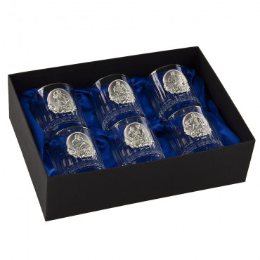 Бокали для віскі BOSS CRYSTAL Козаки 6 різних зображень, платинова окантовка + накладки срібло (BCR6KDPL)