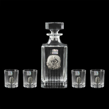 Подарунковий набір чарок BOSS CRYSTAL Графін козак з трубкою + чарки з овалами, накладки срібло (BCR7K)