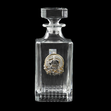 Набір бокалів для віскі BOSS CRYSTAL Графін Козак з шаблею + 4 бокали, платинова окантовка + накладки золото та срібло + шкіряний кейс (BCR5KSGPL)