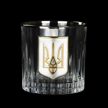 Набір бокалів для віскі BOSS CRYSTAL Графін з гербом + 4 бокала з тризубом, золота окантовка + накладки золото та срібло (BCR5GTGLD)