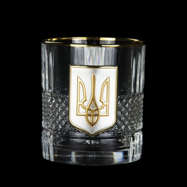 Набір стаканів для віскі BOSS CRYSTAL Тризуб 6 стаканів, золота окантовка + накладки золото та срібло (BCR6TGLD)