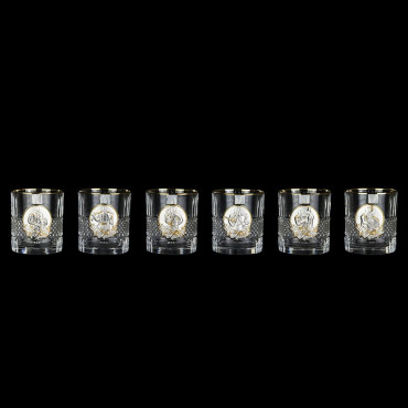 Набір стаканів для віскі BOSS CRYSTAL Графін з гербом + 6 стаканів з різними зображеннями козаків, золота окантовка + накладки золото та срібло (BCR7GKGLD)