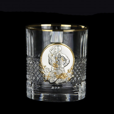 Набір стаканів для віскі BOSS CRYSTAL Графін з гербом + 6 стаканів з різними зображеннями козаків, золота окантовка + накладки золото та срібло (BCR7GKGLD)