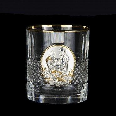 Набір стаканів для віскі BOSS CRYSTAL Графін з гербом + 6 стаканів з різними зображеннями козаків, золота окантовка + накладки золото та срібло (BCR7GKGLD)