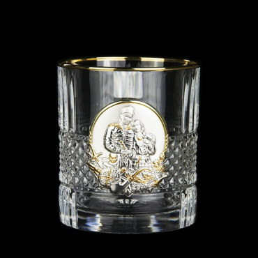 Набір стаканів для віскі BOSS CRYSTAL Графін з гербом + 6 стаканів з різними зображеннями козаків, золота окантовка + накладки золото та срібло (BCR7GKGLD)