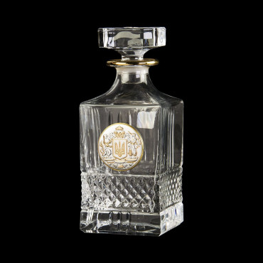 Подарунковий набір бокалів для віскі BOSS CRYSTAL Графін з гербом + 6 бокалів з тризубами, золота окантовка + накладки золото та срібло (BCR7GTGLD)