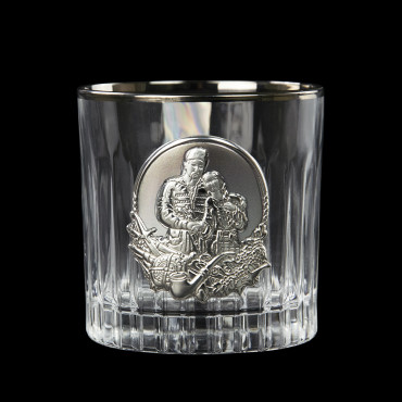 Бокали для віскі BOSS CRYSTAL Козаки 6 різних зображень, платинова окантовка + накладки срібло + шкіряний кейс (BCR6KDPL/ST)