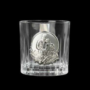 Набір стаканів для віскі BOSS CRYSTAL Козаки 6 різних зображень, вертикальні полоси + накладки срібло (BCR6K)