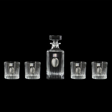Сет для виски Boss Crystal "ГАРМОНИЯ КВИНТА", графин, 4 стакана, серебро